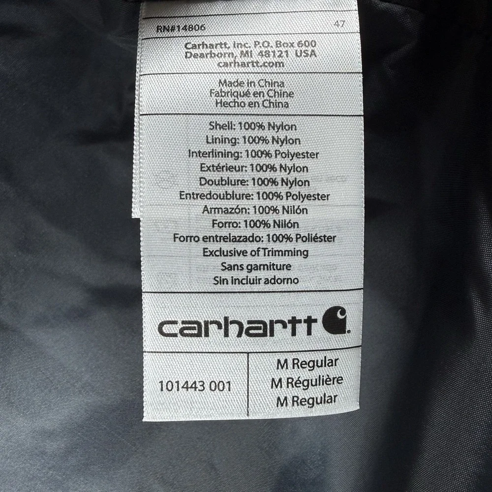 NWT Carhartt Gilliam Jacket Men's Medium Black Insulated Quilted Full Zip